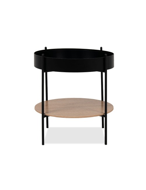 Tavolino tondo multifunzionale Trelleborg88B con vano contenitore artisan rovere e nero Ø 49,5 cm