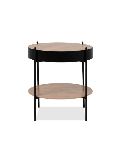 Tavolino tondo multifunzionale Trelleborg88B con vano contenitore artisan rovere e nero Ø 49,5 cm