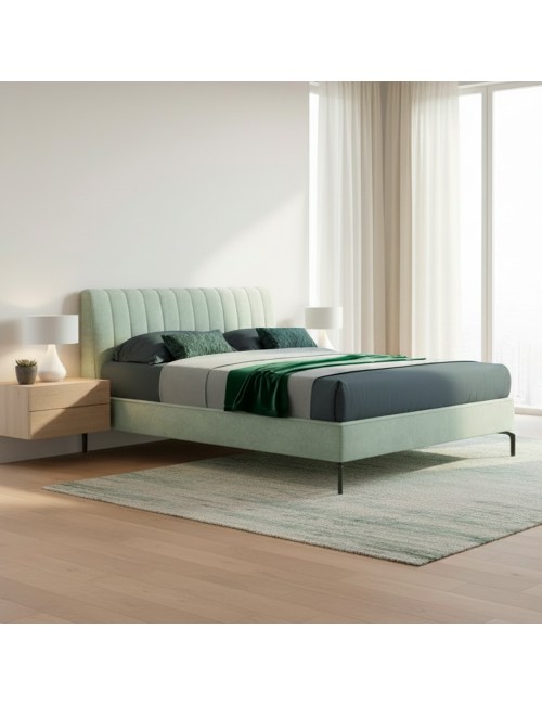 Letto Matrimoniale Contenitore Testiera Cuciture Verticali Aki Verde Marino