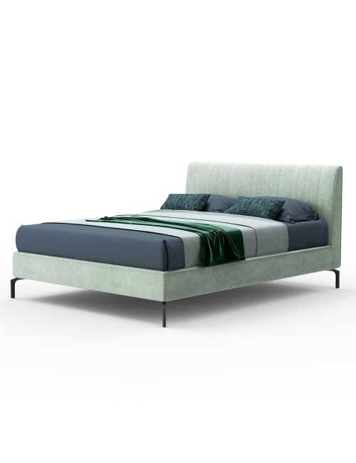 Letto Matrimoniale Contenitore Testiera Cuciture Verticali Aki Verde Marino