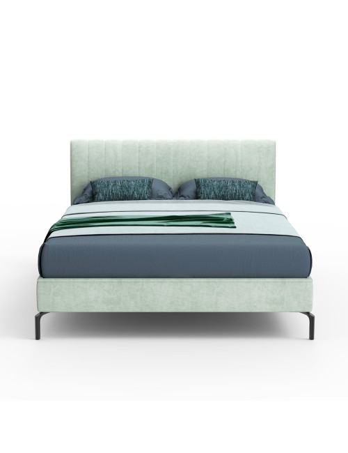 Letto Matrimoniale Contenitore Testiera Cuciture Verticali Aki Verde Marino