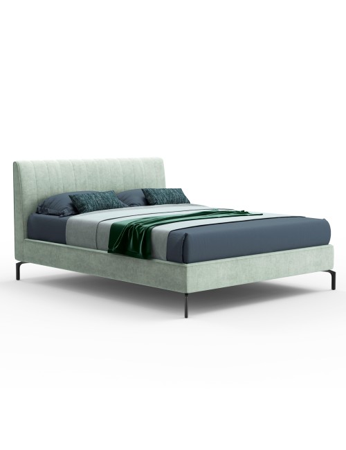 Letto Matrimoniale Contenitore Testiera Cuciture Verticali Aki Verde Marino