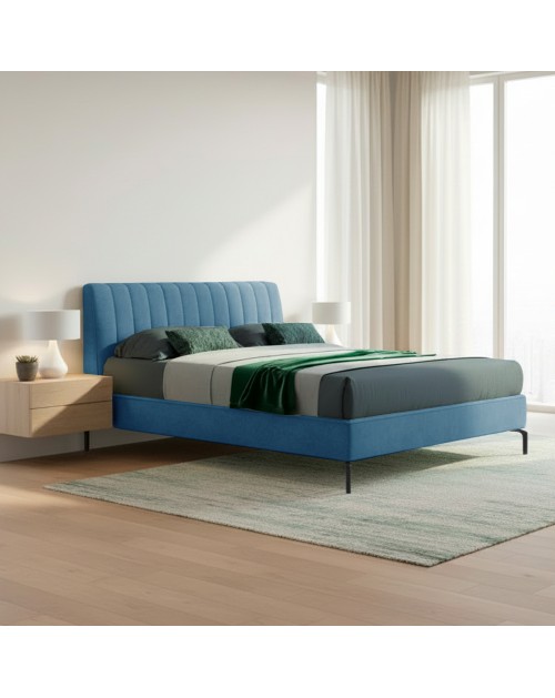 Letto matrimoniale contenitore testiera cuciture verticali Aki colore blu
