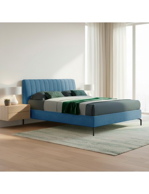 Letto Matrimoniale Contenitore Testiera Cuciture Verticali Aki Blu