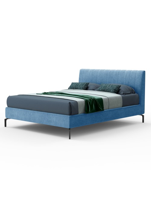 Letto Matrimoniale Contenitore Testiera Cuciture Verticali Aki Blu