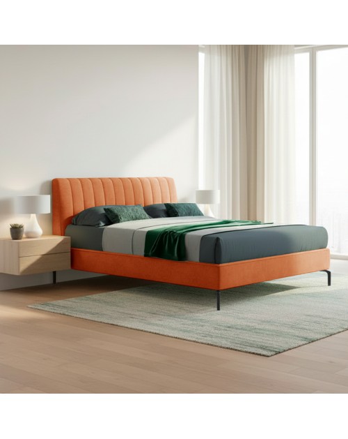 Letto matrimoniale contenitore testiera cuciture verticali Aki colore arancio