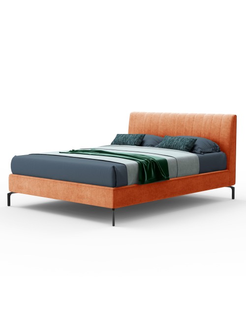 Letto Matrimoniale Contenitore Testiera Cuciture Verticali Aki Arancio