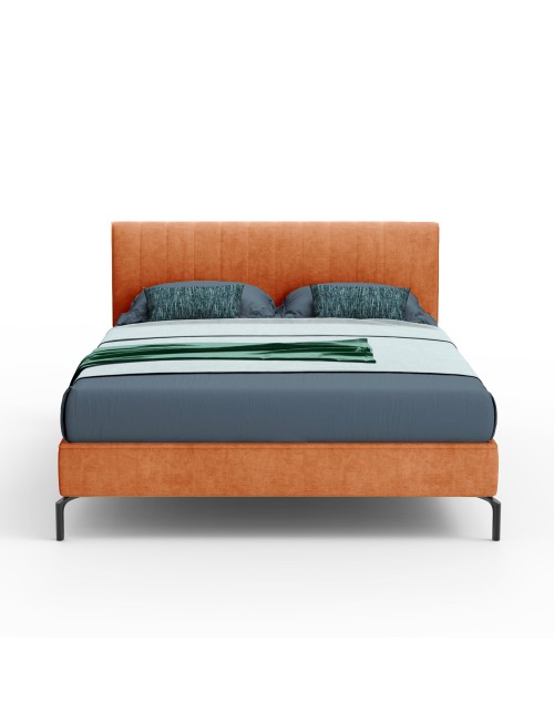 Letto Matrimoniale Contenitore Testiera Cuciture Verticali Aki Arancio