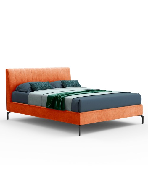 Letto Matrimoniale Contenitore Testiera Cuciture Verticali Aki Arancio