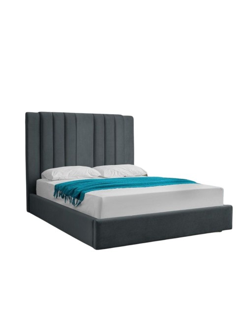 Letto matrimoniale Wilma imbottito con contenitore in tessuto Vogue colore blu pacific