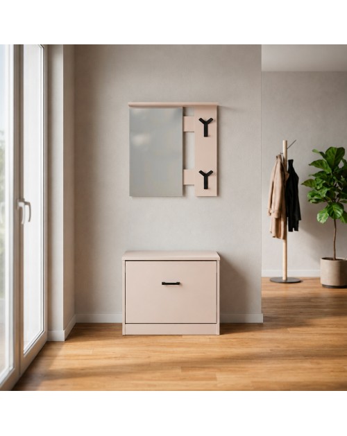 Mobile Ingresso Limone41A con Specchio, Appendiabiti e Scarpiera Beige