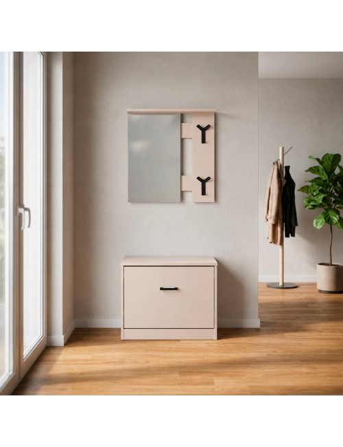 Mobile Ingresso Limone41A con Specchio, Appendiabiti e Scarpiera Beige