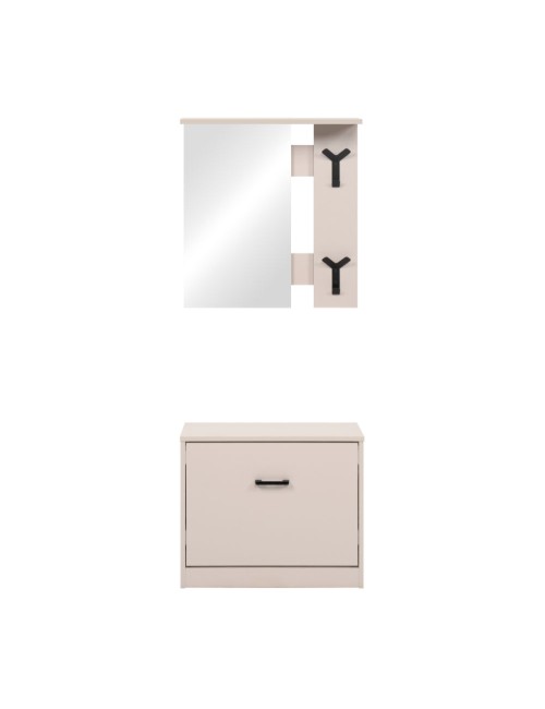 Mobile Ingresso Limone41A con Specchio, Appendiabiti e Scarpiera Beige