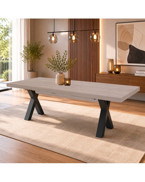 Tavolo Allungabile Milonga480 180 cm con Piano Olmo e Gambe Incrociate Antracite