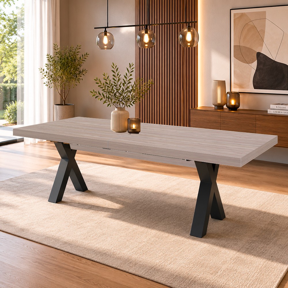 Tavolo Allungabile Milonga480 180 cm con Piano Olmo e Gambe Incrociate Antracite