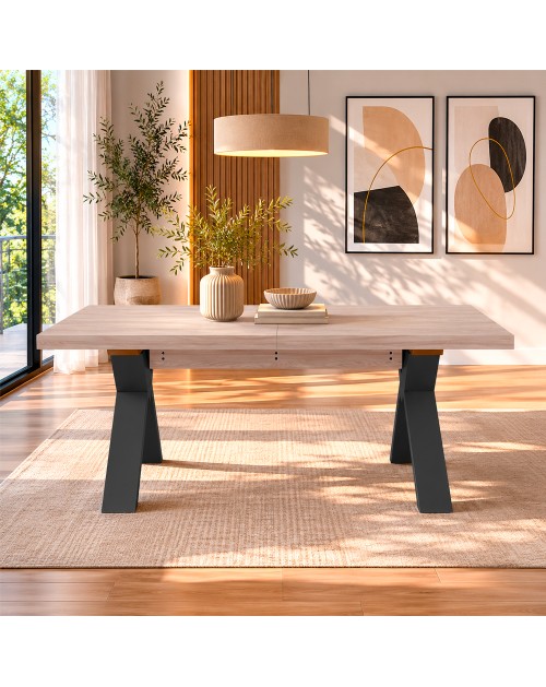 Tavolo Allungabile Milonga410 160 cm con Piano Olmo e Gambe Incrociate Antracite