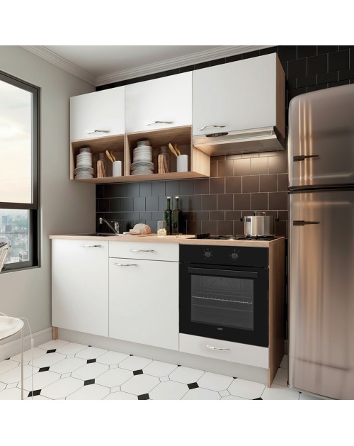 Cucina Completa Cuneo 180 cm con Elettrodomestici Inclusi – Rovere e Bianco Opaco