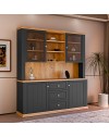 Vetrina Essenza 4 Ante, 3 Cassetti e Nicchie a Giorno Grigio Scuro e Rovere – Stile Classico Moderno