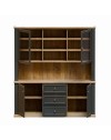 Vetrina Essenza 4 Ante, 3 Cassetti e Nicchie a Giorno Grigio Scuro e Rovere – Stile Classico Moderno
