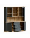 Vetrina Essenza 4 Ante, 3 Cassetti e Nicchie a Giorno Grigio Scuro e Rovere – Stile Classico Moderno
