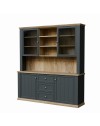 Vetrina Essenza 4 Ante, 3 Cassetti e Nicchie a Giorno Grigio Scuro e Rovere – Stile Classico Moderno