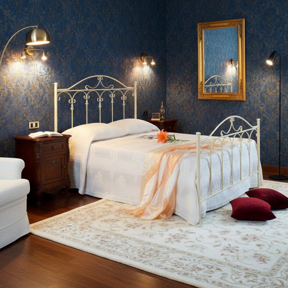 Letto Una Piazza e Mezza in Ferro Battuto Incanto Bianco Opaco – Stile e Comfort Made in Italy
