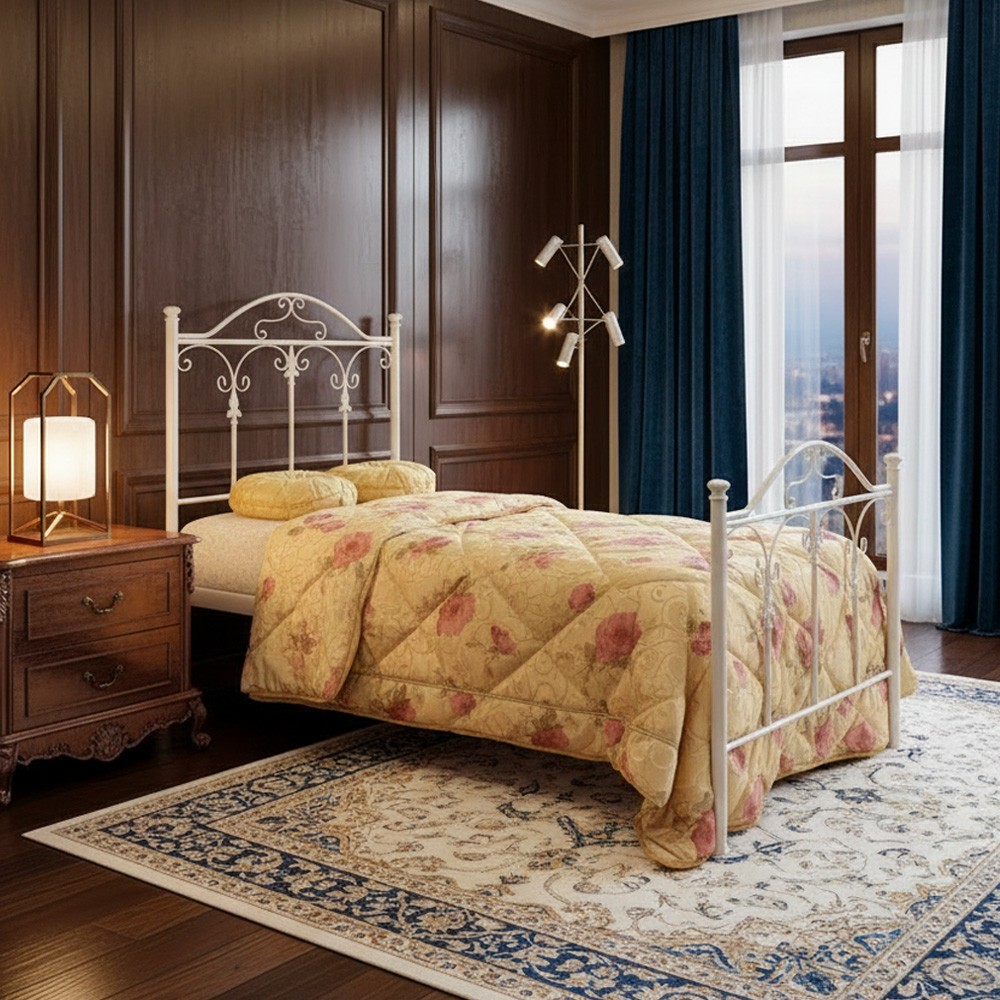Letto Singolo in Ferro Battuto Incanto Bianco Opaco – Eleganza Classica Made in Italy