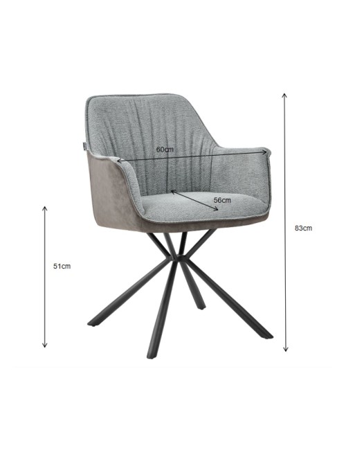 Sedia con Braccioli Tessuto Grigio e Retro Ecopelle Elephant Comet Prezzo