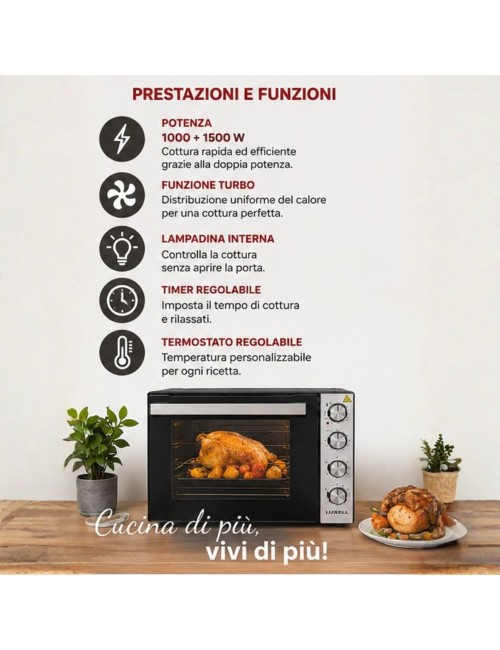 Forno d'Appoggio Multifunzione Nero Inox LX-9645 Kumtel Prezzo