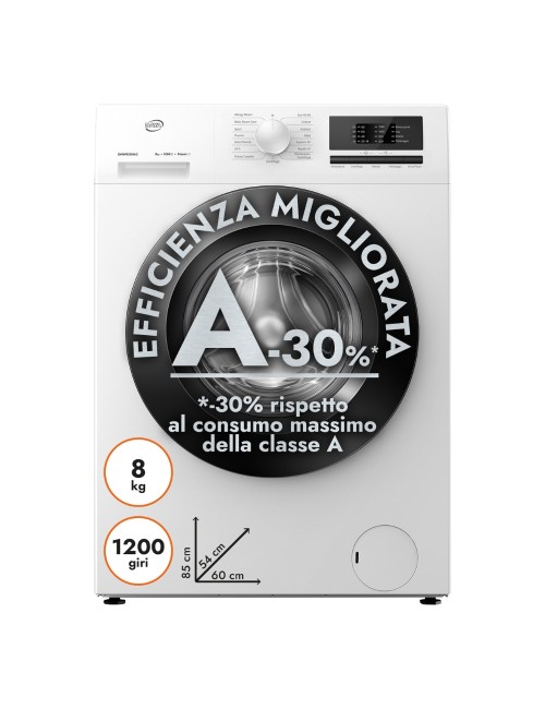 Lavatrice Daya DHW812IVA3 carica frontale 8 kg Inverter 1200 giri bianco classe A