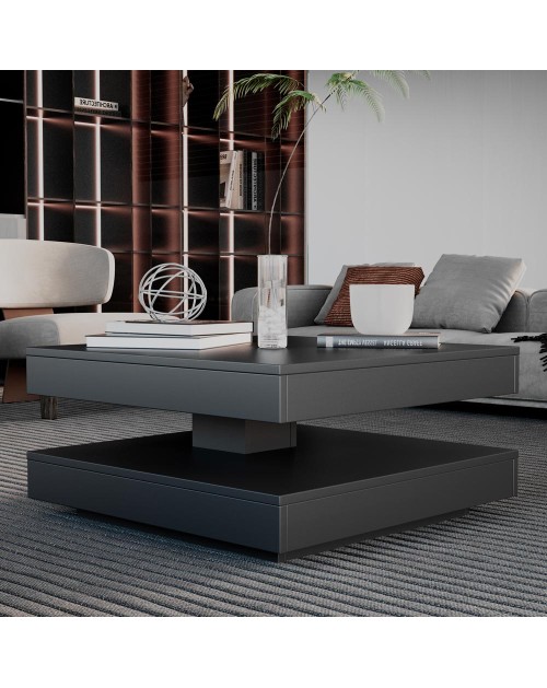 Tavolino da salotto Monolith con doppio piano quadrato girevole colore antracite 67x67 cm