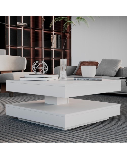 Tavolino da salotto Monolith con doppio piano quadrato girevole colore bianco 67x67 cm