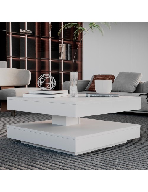 Tavolino da salotto Monolith con doppio piano quadrato girevole colore bianco 67x67 cm