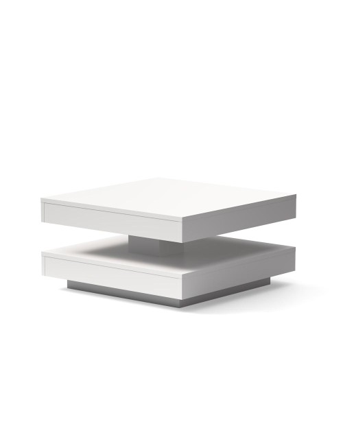 Tavolino da salotto Monolith con doppio piano quadrato girevole colore bianco 67x67 cm