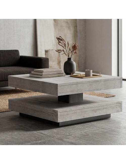 Tavolino da salotto Monolith con doppio piano quadrato girevole colore cemento 67x67 cm