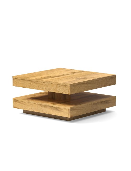 Tavolino da salotto Monolith con doppio piano quadrato girevole in rovere wotan 67x67 cm