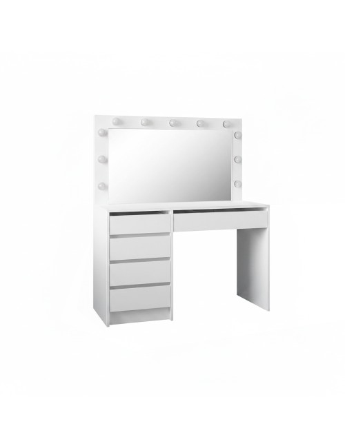 Toeletta trucco Elite bianca con specchio 5 cassetti e lampadine LED 120x55x150H