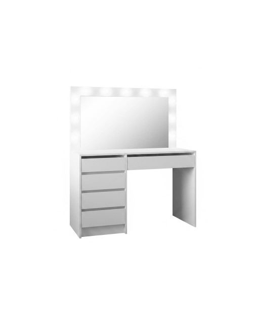 Toeletta trucco Elite bianca con specchio 5 cassetti e lampadine LED 120x55x150H