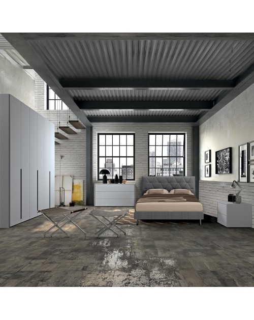 Camera da letto grigio frassinato con letto contenitore Piera
