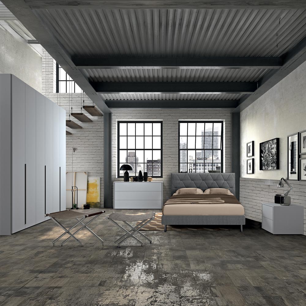Camera da letto grigio frassinato con letto contenitore Piera