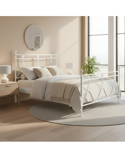 Letto in ferro una piazza e mezza Melissa con decoro floreale bianco opaco 130x200 cm.