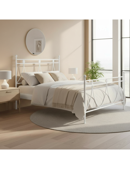 Letto in ferro una piazza e mezza Melissa con decoro floreale bianco opaco 130x200 cm.