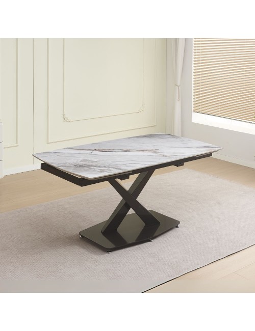 Tavolo allungabile Moritz con piano in ceramica effetto marmo bianco e gambe in titanio lucido 165x90x76H