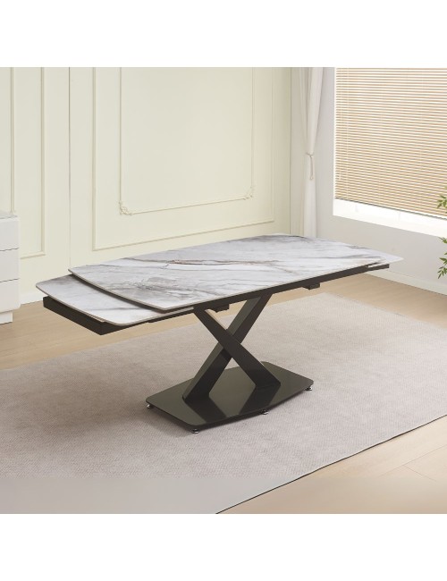 Tavolo allungabile Moritz con piano in ceramica effetto marmo bianco e gambe in titanio lucido 165x90x76H