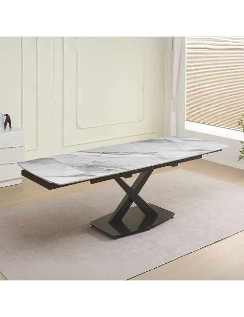 Tavolo allungabile Moritz con piano in ceramica effetto marmo bianco e gambe in titanio lucido 165x90x76H