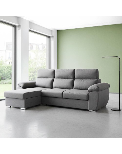 Divano con penisola contenitore grigio ComoII tessuto giulia9713