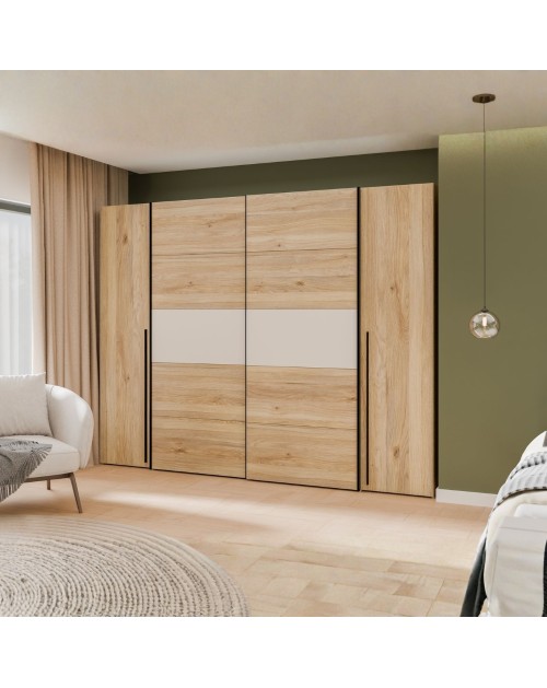 Armadio Callia con 2 ante scorrevoli e 2 battenti rovere e cashmere 270x61x210