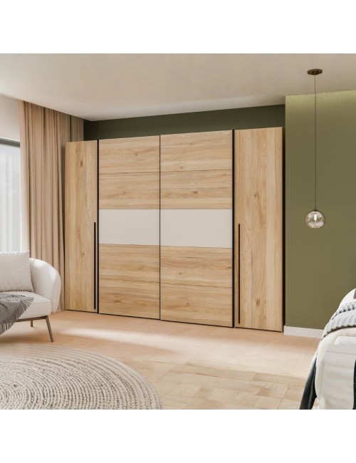 Armadio Callia con 2 ante scorrevoli e 2 battenti rovere e cashmere 270x61x210