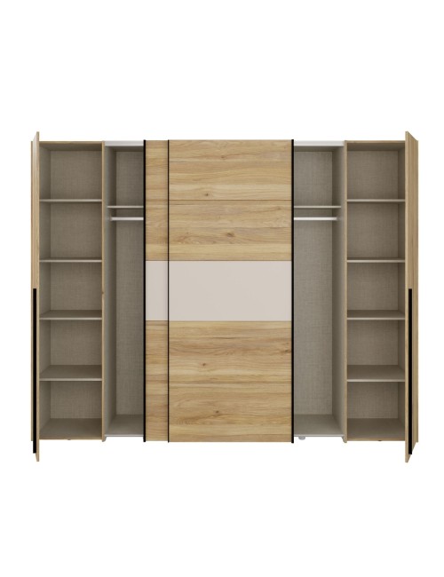 Armadio Callia con 2 ante scorrevoli e 2 battenti rovere e cashmere 270x61x210