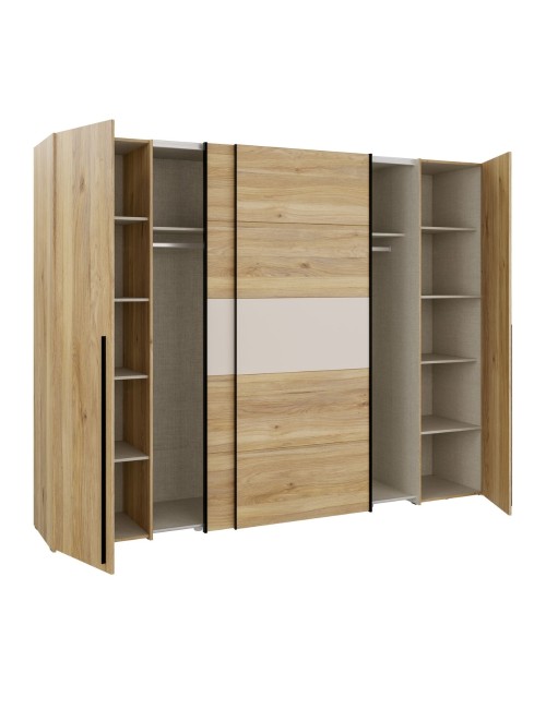 Armadio Callia con 2 ante scorrevoli e 2 battenti rovere e cashmere 270x61x210